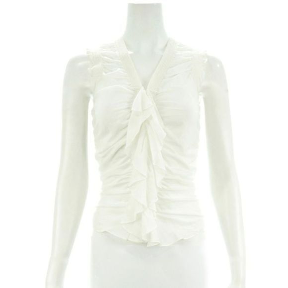 GABRIELE STREHLE WHITE RUFFLE SLEEVELESS SHIRT XS - Picture 1 of 4